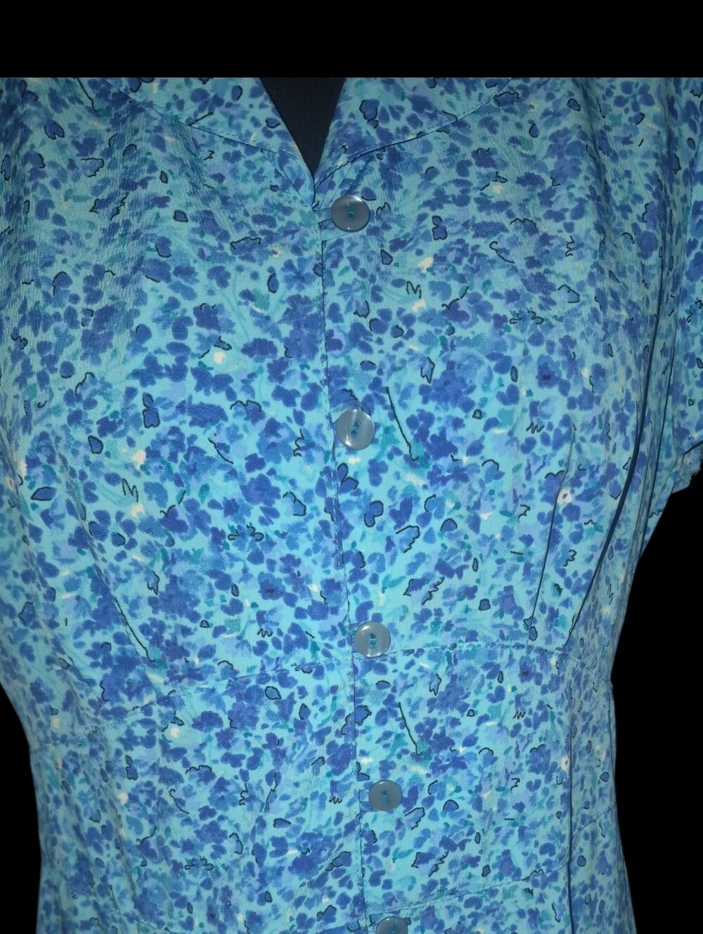 Vintage Miss Dorby Petite Blue Floral Short Sleeve Button Front Maxi Dress 10P - Picture 4 of 5